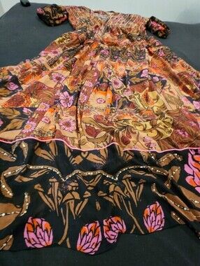 Free People Boho Style Too Much To Dream Embellished Maxi Dress Floral XS